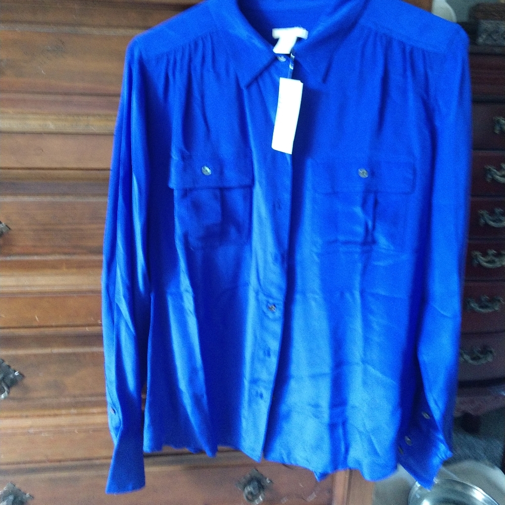 Bright blue silk buttondown- NWT